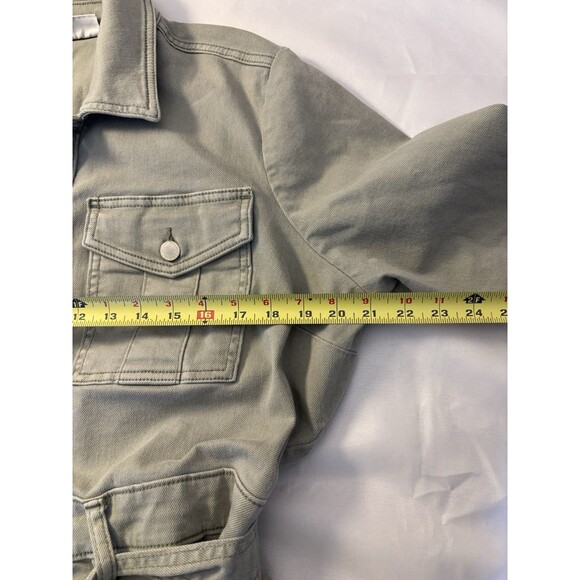 LANE BRYANT Olive Green Denim Jumpsuit 16 Petite Belted Straight Leg Utility 70s - Picture 15 of 16